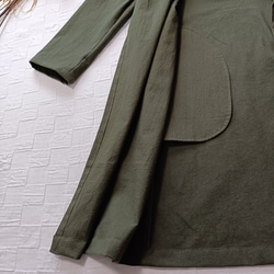 羽織 ロング コーディガン　衿２Way！　オリーブ　コットン100% 3枚目の画像