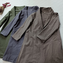 羽織 ロング コーディガン　衿２Way！　オリーブ　コットン100% 12枚目の画像