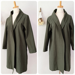 羽織 ロング コーディガン　衿２Way！　オリーブ　コットン100% 8枚目の画像