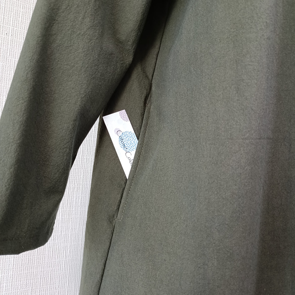 羽織 ロング コーディガン　衿２Way！　オリーブ　コットン100% 6枚目の画像