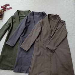 羽織 ロング コーディガン　衿２Way！　オリーブ　コットン100% 10枚目の画像