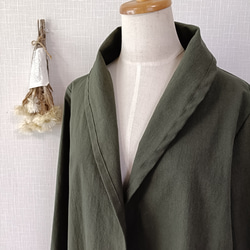 羽織 ロング コーディガン　衿２Way！　オリーブ　コットン100% 5枚目の画像