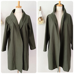 羽織 ロング コーディガン　衿２Way！　オリーブ　コットン100% 7枚目の画像