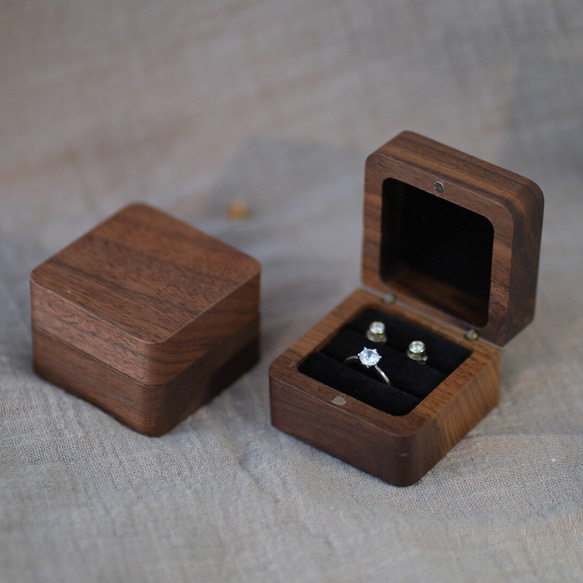 木製リングケース　２個用　ペアリングケース　結婚指輪　ジュエリーボックス 2枚目の画像