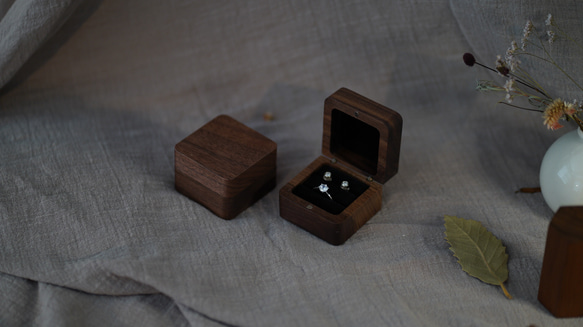 木製リングケース　２個用　ペアリングケース　結婚指輪　ジュエリーボックス 5枚目の画像