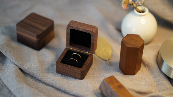 木製リングケース　２個用　ペアリングケース　結婚指輪　ジュエリーボックス 4枚目の画像