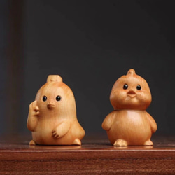 愛い 木彫りの ネズミ匹 置物 ギフト プレゼント ギフトラッピング