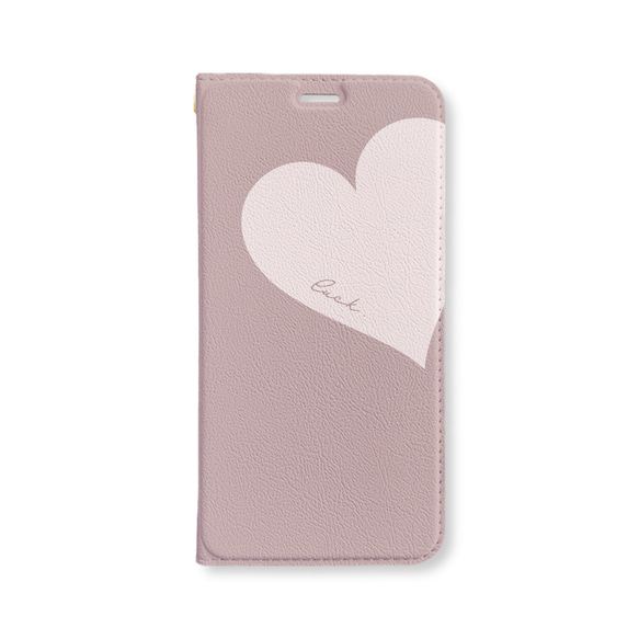 Big Heart♡くすみピンク　iPhoneケース　ベルトなし　手帳型ケース   名入れ　ハート 1枚目の画像