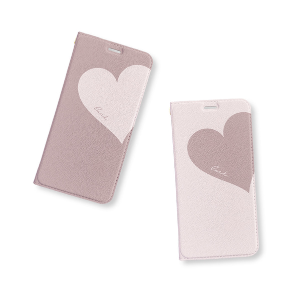 Big Heart♡くすみピンク　iPhoneケース　ベルトなし　手帳型ケース   名入れ　ハート 6枚目の画像