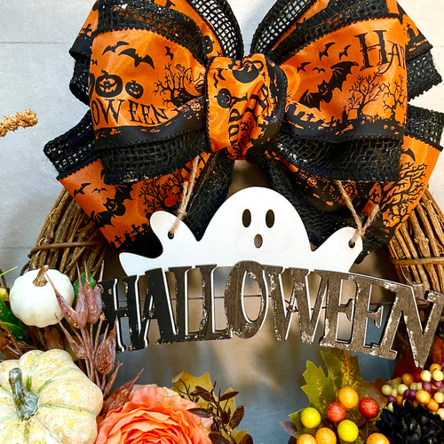 ❤︎あいぞうさま専用❤︎特大ハロウィンリース　フラワーリース　アーティフィシャル No.wreath-15555/特大2wayハロウィンリース24-(6)48x53cm