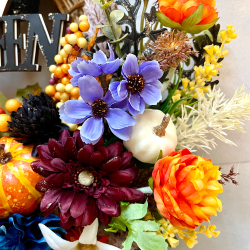 フラワーリース　ハロウィンリース　ハロウィンアレンジ No.wreath-15553/ハロウィンリース24-(4)ジャックオランタン 40cm