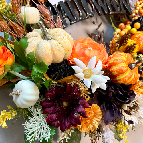 ハロウィンリース☆フラワーリース☆造花☆メルカリ便☆25～34cm☆ No.wreath-15553/ハロウィンリース24-(4)ジャックオランタン 40cm