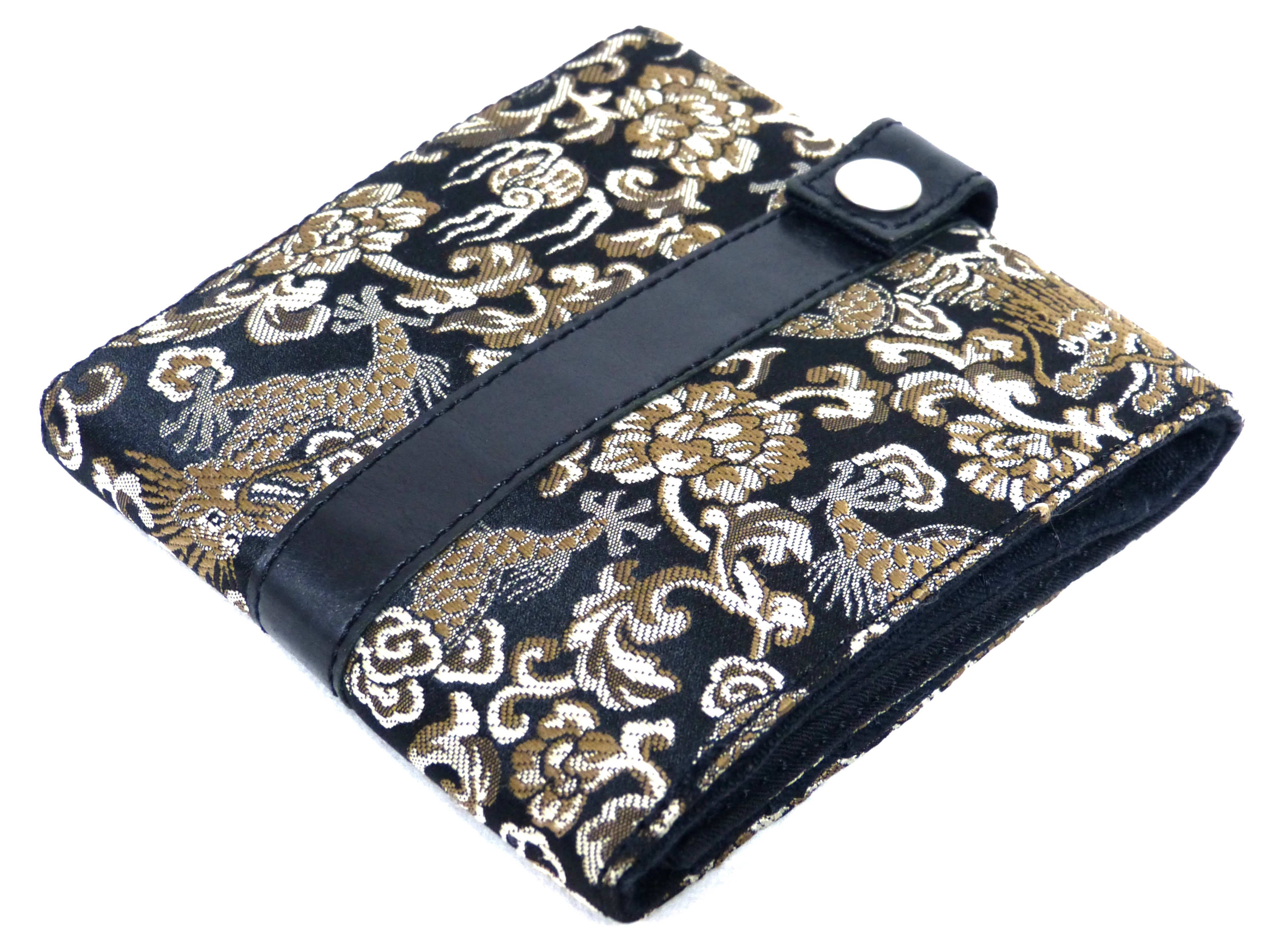 金襴　ミニ財布　黒龍と牡丹 SFK-502　三つ折り　西陣織り　伝統素材×本革　純和柄　一点物