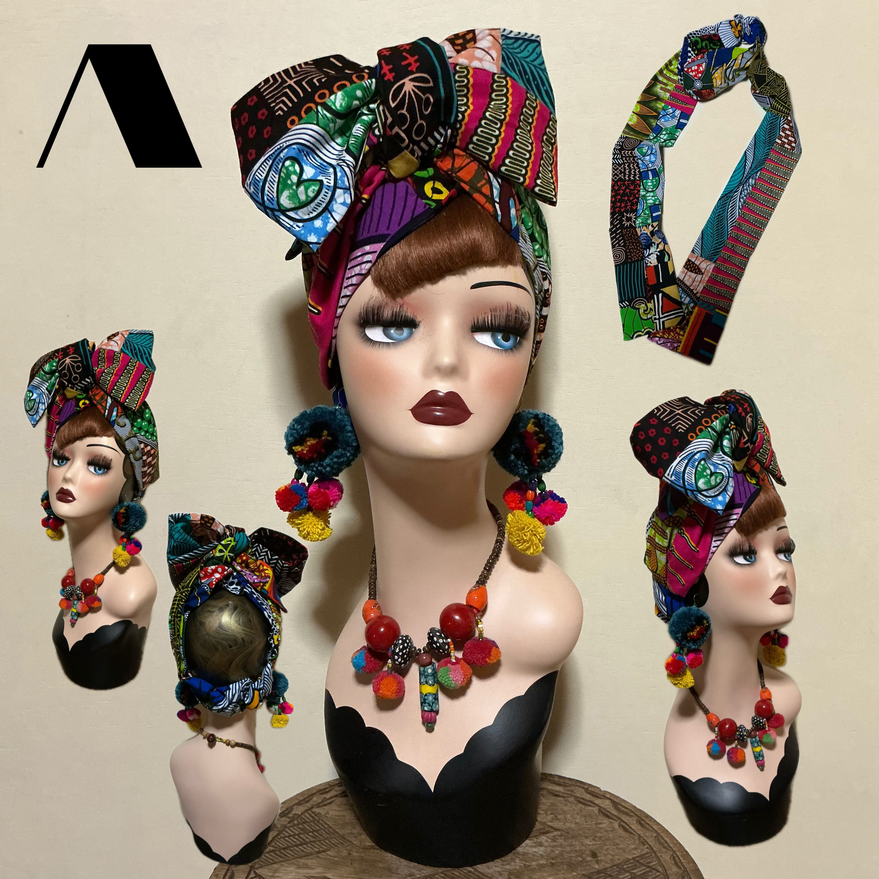 アフリカン　パッチワーク　7way  ヘアーバンド ヘアバンド  ヘアターバン　ボヘミアン