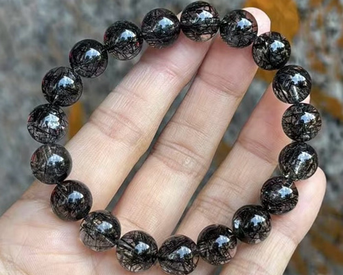 天然無処理 ブラックルチルクォーツ ブレスレット 10.2 ブレスレット