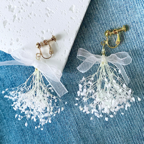 かすみ草 ブーケ ピアス / イヤリング / イヤーカフ オーガンジー