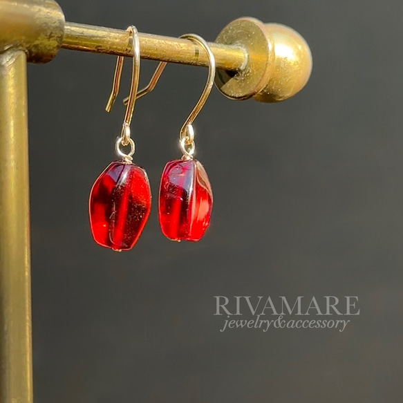 リトアニア伝統技法 草花色 バルト海産 天然琥珀 バルティックアンバー 奇跡のルビーレッド ピアス イヤリング変更可 7枚目の画像