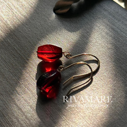 リトアニア伝統技法 草花色 バルト海産 天然琥珀 バルティックアンバー 奇跡のルビーレッド ピアス イヤリング変更可 4枚目の画像