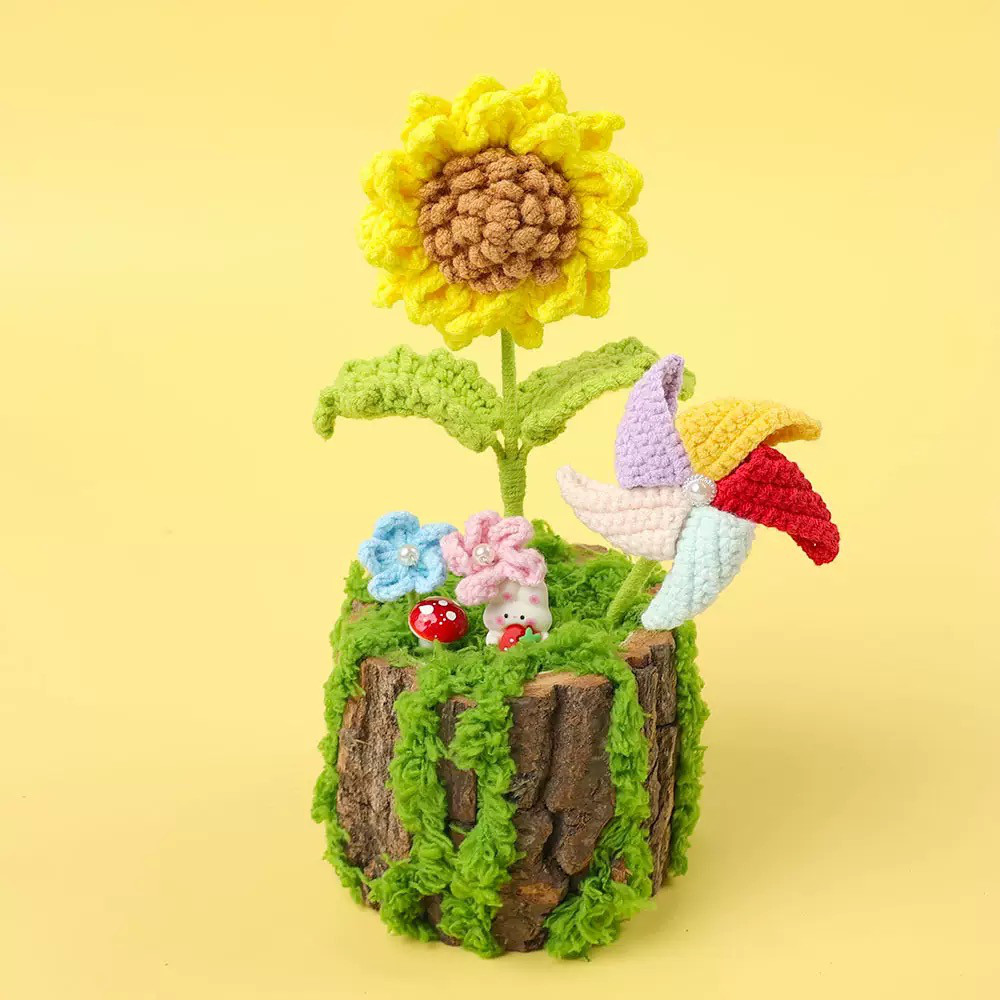 毛糸 花 枯れない花束 手作り 結婚式 出産祝い 誕生日プレゼント お礼 入学式 卒園式卒業式【おとぎ話風ひまわり】1点