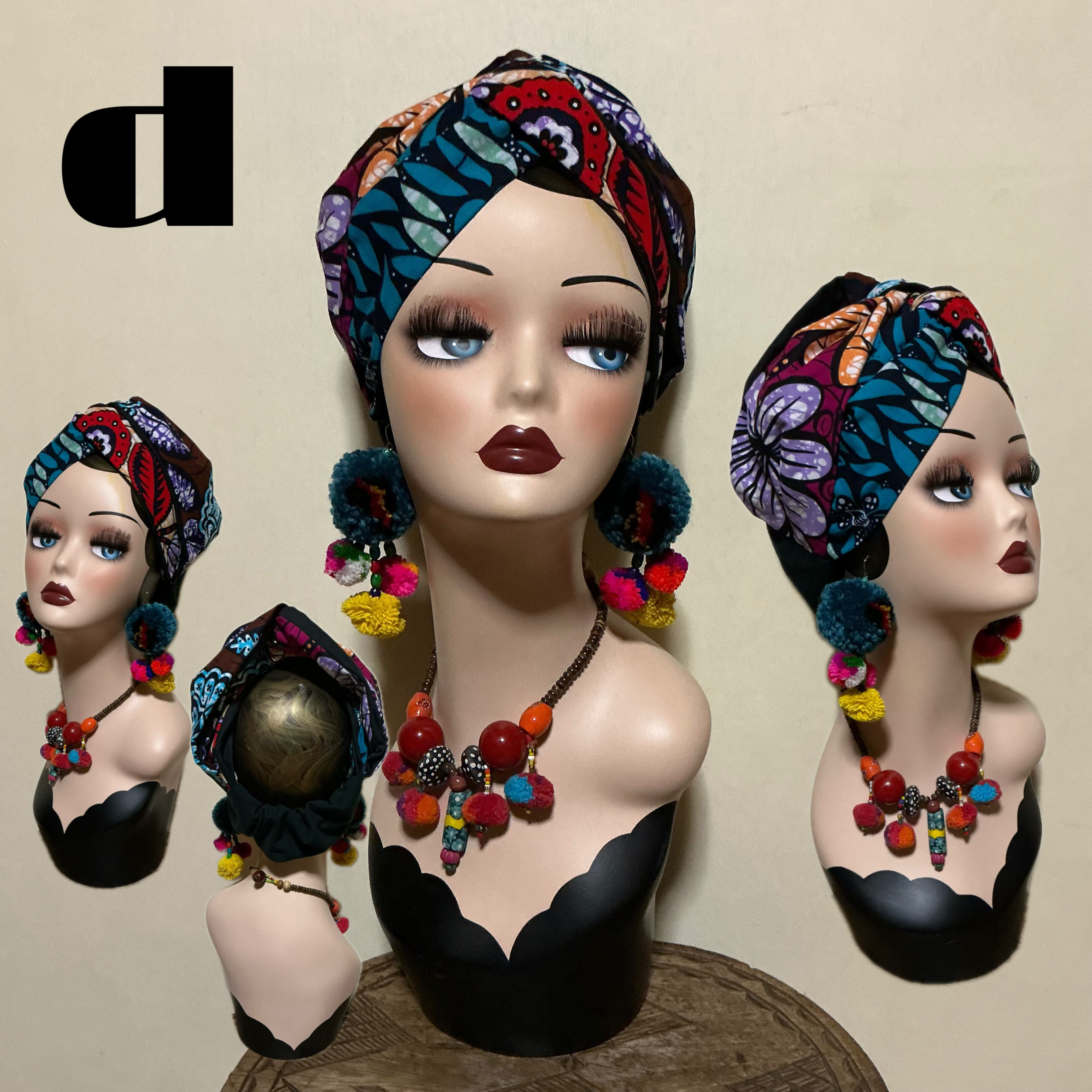 一点もの　アフリカン　エスニック　ボリュームターバンヘアバンド　アシンメトリー　　ヘアターバン　ヘアバンド