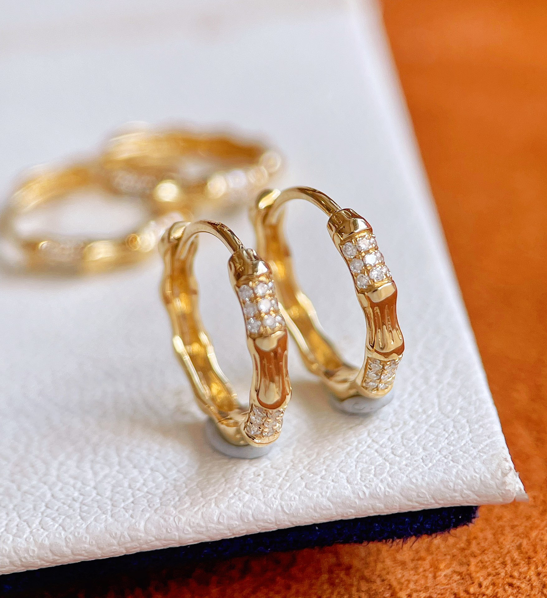 天然ダイヤモンド付きフープピアスk18