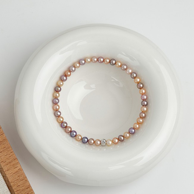 4-5mm淡水ラウンドパールのブレスレット バングル 　真珠　淡水真珠　6月誕生石　夏の誕生石 カラフル