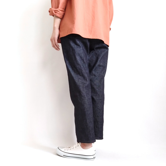 【Creema限定秋の福袋３!】再販！× 2  水彩タッチのボタニカル８分袖トップとデニムパンツの２点セット 13枚目の画像