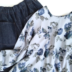【Creema限定秋の福袋３!】再販！× 2  水彩タッチのボタニカル８分袖トップとデニムパンツの２点セット 3枚目の画像