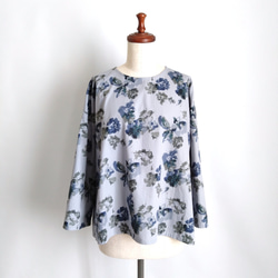 【Creema限定秋の福袋３!】再販！× 2  水彩タッチのボタニカル８分袖トップとデニムパンツの２点セット 7枚目の画像