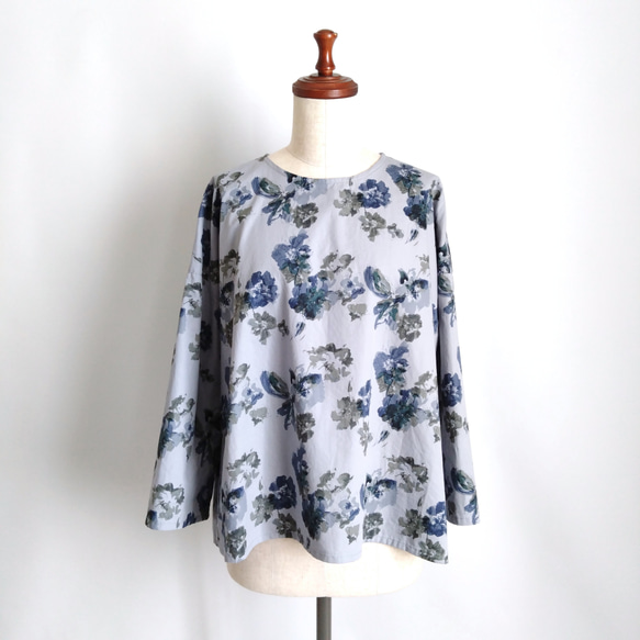 【Creema限定秋の福袋３!】再販！× 2  水彩タッチのボタニカル８分袖トップとデニムパンツの２点セット 7枚目の画像