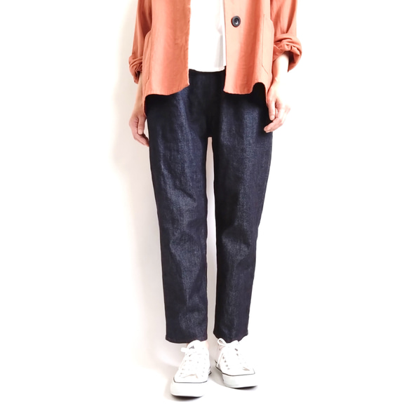 【Creema限定秋の福袋３!】再販！× 2  水彩タッチのボタニカル８分袖トップとデニムパンツの２点セット 11枚目の画像