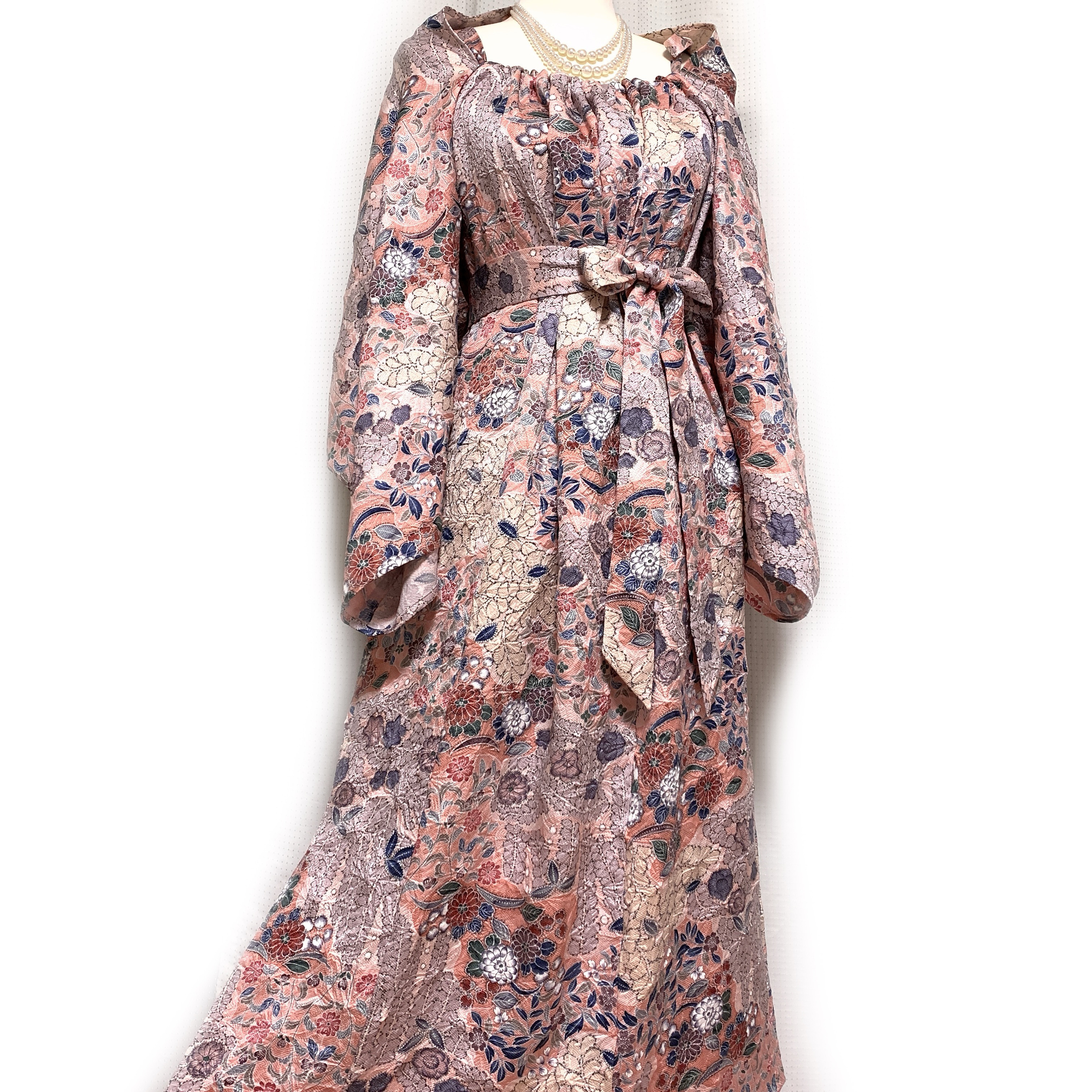 上質【正絹】着物リメイク 辻が花総絞りの着物ドレス&ボレロショールのセット／キャミワンピース／結婚式等に［343］