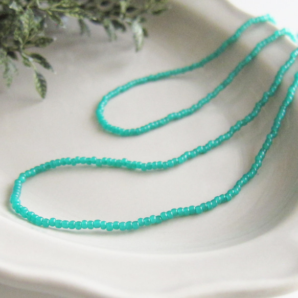 KABURU シンプル ロングネックレス ガラス ビーズ ネックレス 緑