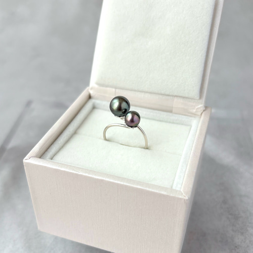 あこや黒真珠リング｜タヒチカラー 純銀 シルバー｜普段使い お呼ばれ