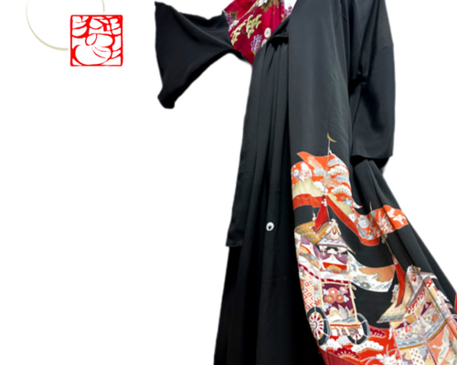 留袖 着物リメイク シルエット変形ドレス 和柄 ワンピース 孔雀×祝い鉾