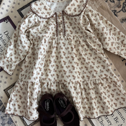 輸入生地⭐︎セーラー襟ワンピース　ティアードワンピ　子供服　ベビー服　アンティーク　80 90 100 秋服 1枚目の画像