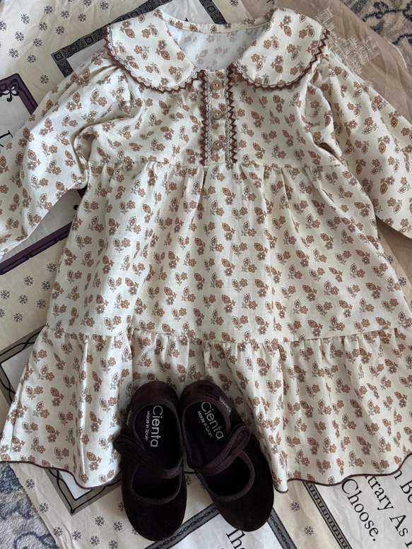 輸入生地⭐︎セーラー襟ワンピース　ティアードワンピ　子供服　ベビー服　アンティーク　80 90 100 秋服 6枚目の画像