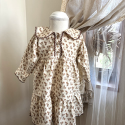 輸入生地⭐︎セーラー襟ワンピース　ティアードワンピ　子供服　ベビー服　アンティーク　80 90 100 秋服 4枚目の画像
