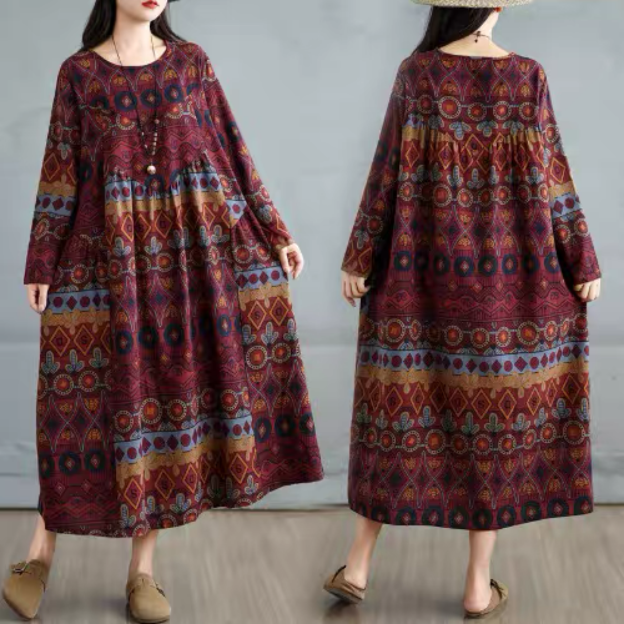 大人カジュアルワンピース 綿麻ワンピース 春秋ワンピース 花柄ワンピース ﻿ 4,803円