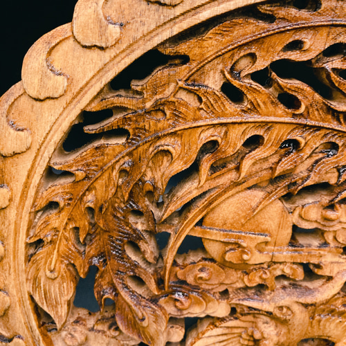 飛天鳳凰26.5㎝（鳳凰•雲) 参次元彫刻『雅』透かし彫 楠彫刻 ウォール