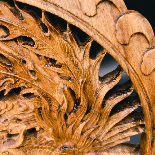 飛天鳳凰26.5㎝（鳳凰•雲) 参次元彫刻『雅』透かし彫 楠彫刻 ウォール