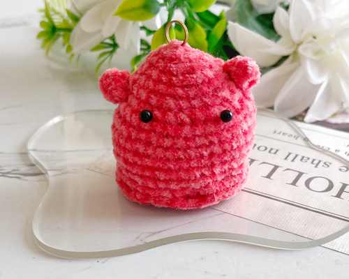A53 もふもふ メンダコ あみぐるみ レッド 赤 キーホルダー チャーム