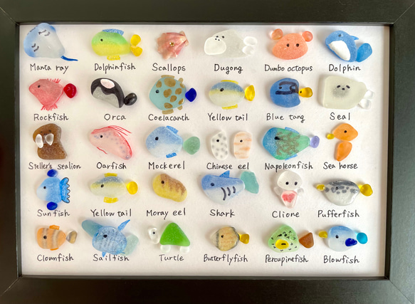 シーグラスアート☆No169図鑑　ギフト　プレゼント　動物園ヒーリングアート　猫　犬　うさぎ　動物　大図鑑 2枚目の画像