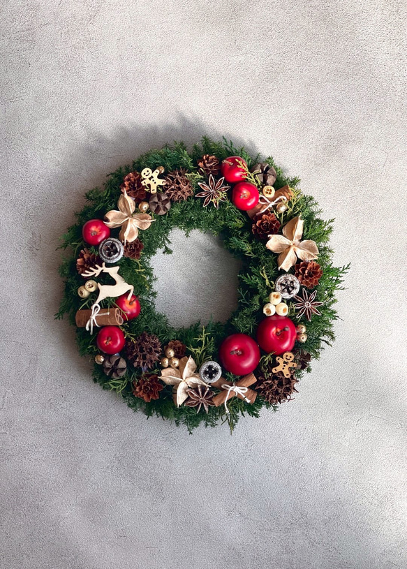 クリスマス✳︎ りんごとトナカイのクリスマスリース  / クリスマスリース / メッセージタグ付き 5枚目の画像