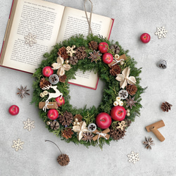 クリスマス✳︎ りんごとトナカイのクリスマスリース  / クリスマスリース / メッセージタグ付き 1枚目の画像