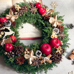 クリスマス✳︎ りんごとトナカイのクリスマスリース  / クリスマスリース / メッセージタグ付き 4枚目の画像
