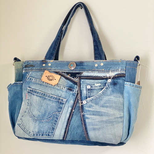 雪華大きめデニムリメイクバッグ（LL）No.772☆トートバッグ 雪華
