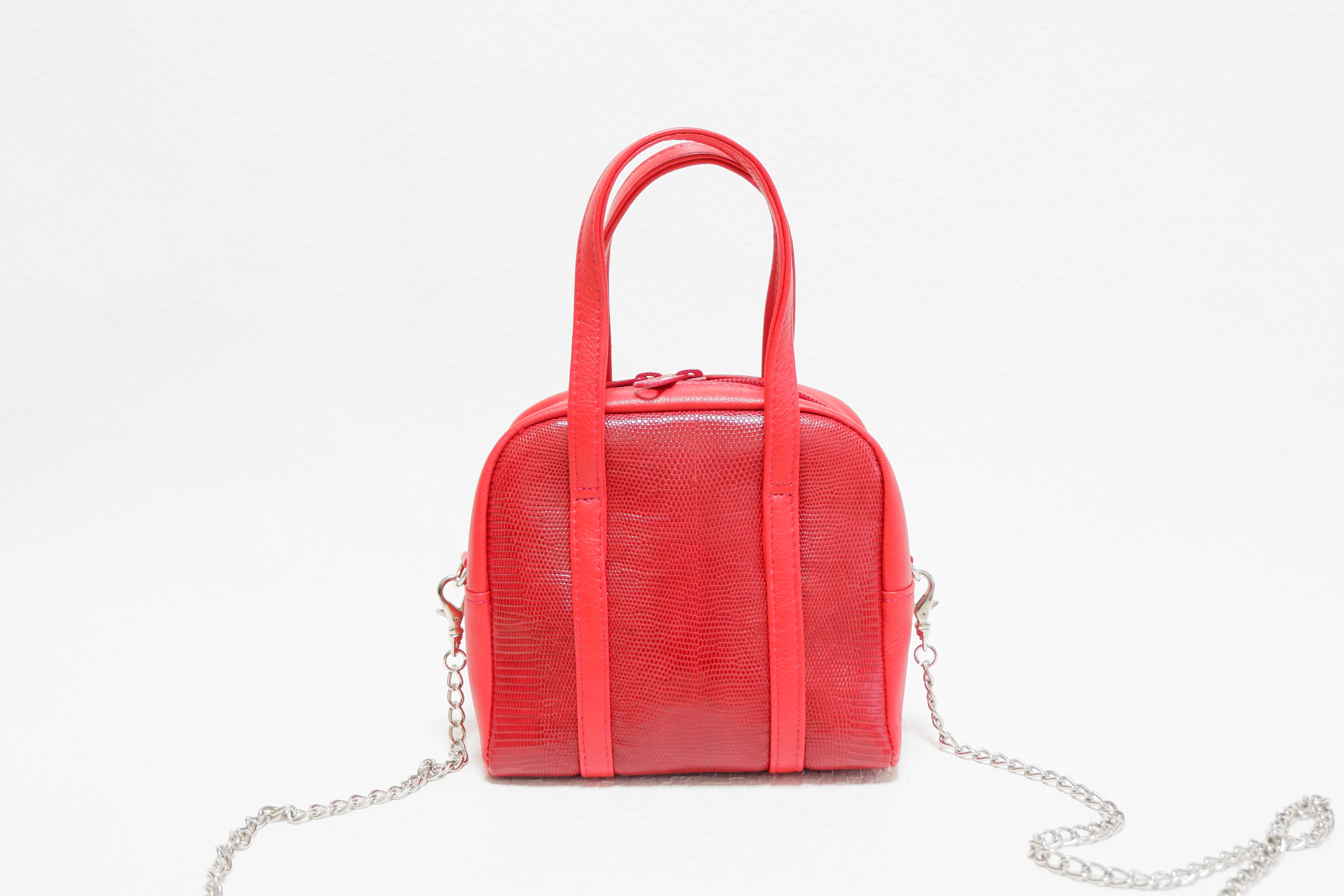 トカゲ革　超軽量　２WAY　ミニボストンバッグ　縦型