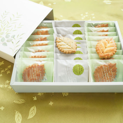 「抹茶サブレ＆葉っぱサブレ（L)」期間限定デザインボックス　お祝い、お礼に。当店１番人気のサブレです。 1枚目の画像