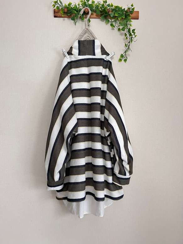 春秋冬やわらかい鹿の子ボーダーニットローブドルマンカーディガン 5枚目の画像